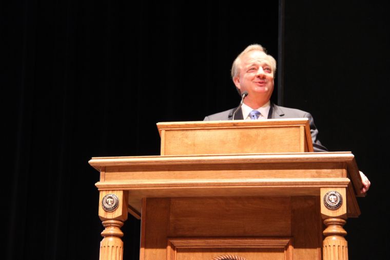 Chancellor Sharp addresses the assembly.