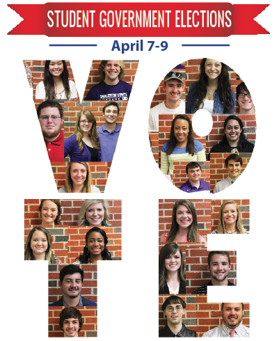 Students are encouraged to cast their votes for student body senate members today, Monday, April 7 through Wednesday, April 9.