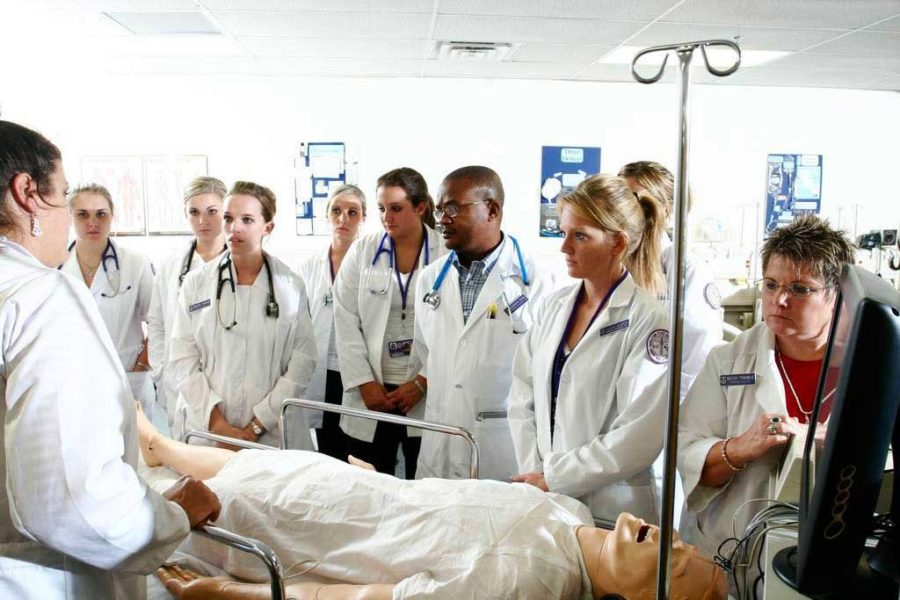 Student nurses regularly practice medical procedures in simulation labs as part of their curriculum.