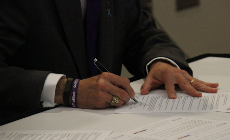 Tarleton President Dr. F. Dominic Dottavio was first to sign the MOU.