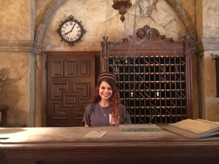 Burgan in the lobby of the Tower of Terror.
