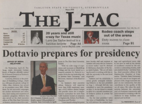 The summer 2008 issue of The JTAC where Dr. F. Dominic Dottavio gets ready to become president of Tarleton State University.