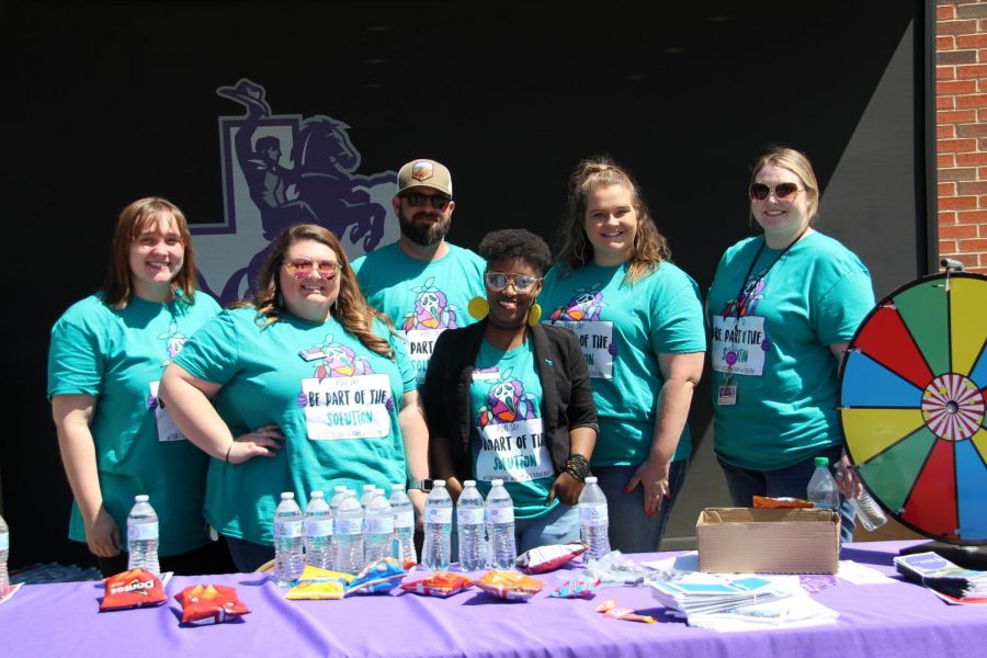 Tarleton counseling services has a table at the Sexual Assualt Aweness Month kickoff event.