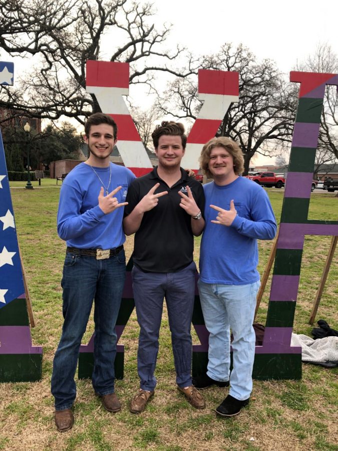 From left to right: Trey Russek, Joseph Kamin and Parker Burns at InterFraternity Council Spring 2019 Bid Day. 