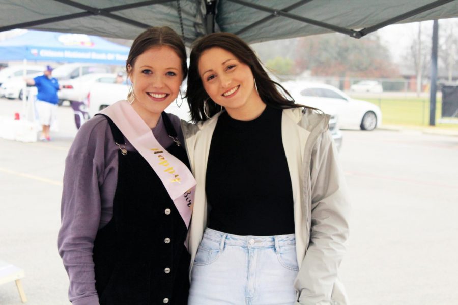 Haylee Hering and Payton Holmgreen, education majors and Phi Mu alumna, at the tailgate for the football game against Dixie St. on Feb. 27, 2021.