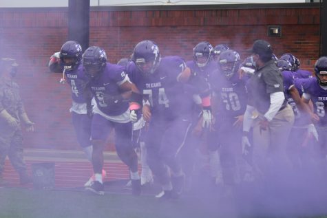 Tarleton Football players making their entrance into Memorial Stadium for the game on March 6, 2021.