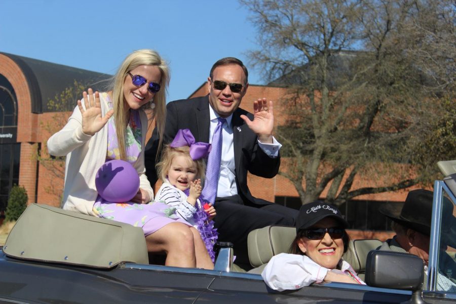 President, Dr. James Hurley with first lady Kindall Hurley and his daughter, Blayklee Hurley in the Homecoming parade on March 20, 2021.