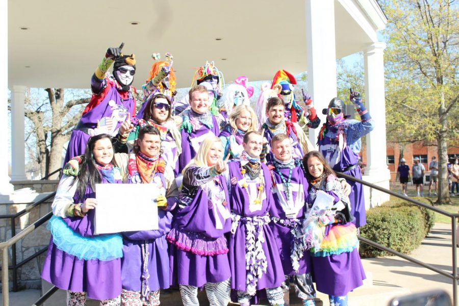 Members of the Purple Poo at the unmasking ceremony on March 26, 2021.
