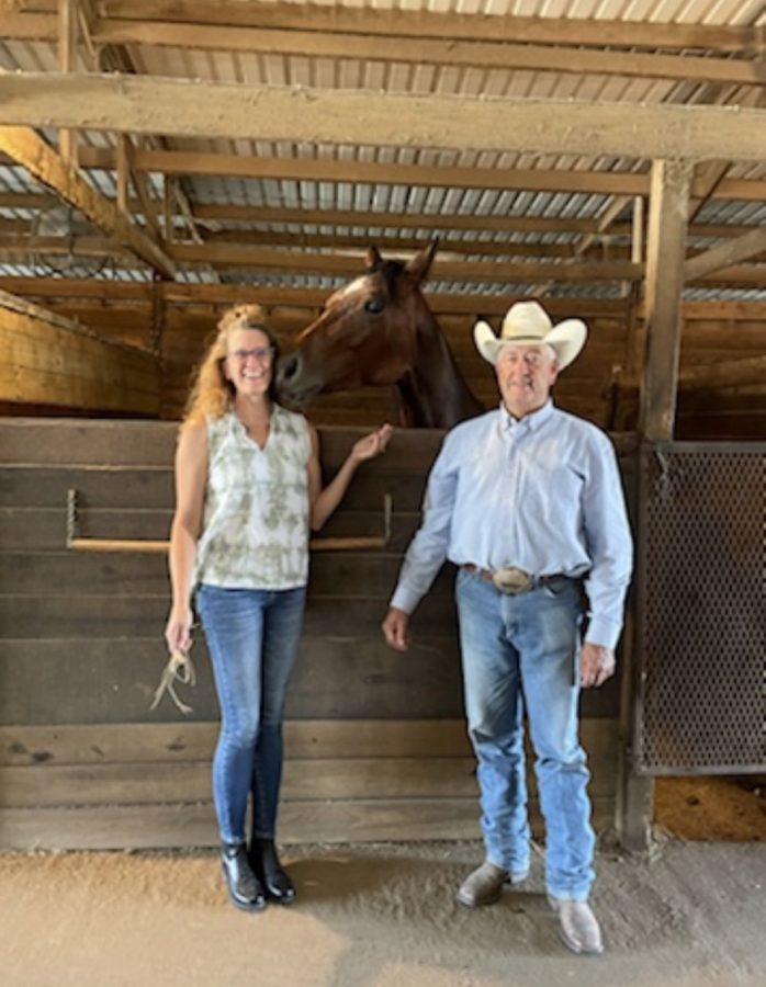 Amy+and+Fred+Gillespie+alongside+their+two-year-old+APHA+mare.+She+is+a+third+generation+mare+on+the+Gillespie+Ranch.