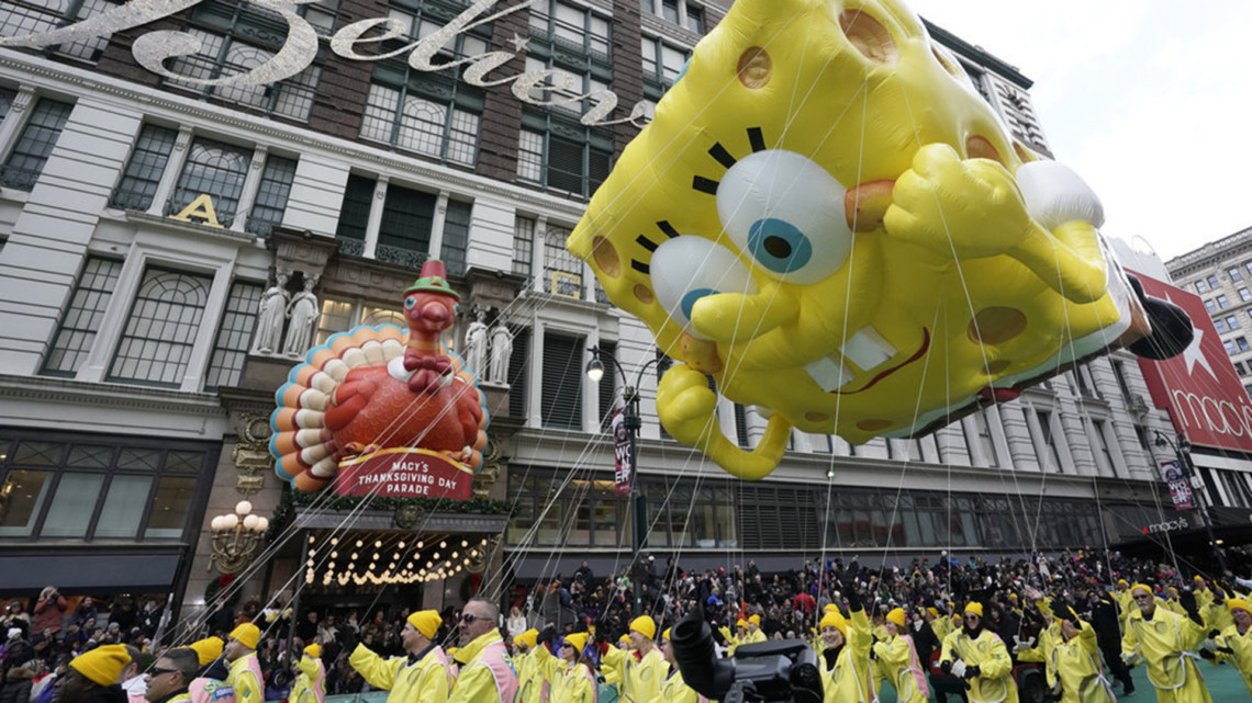 MACYS THANKSGIVING DAY PARADE -- Pictured: Spongebob Squarepants and Gary Balloon at the 93rd Macys Thanksgiving Day Parade in New York City on Thursday November 28, 2019 -- (Photo by: Peter Kramer/NBC)